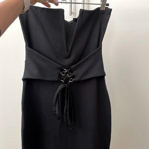 Black strapless v-detail - with corset waist mini dress